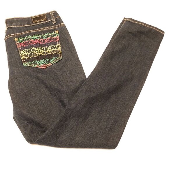 Rocawear Blue Jeans Womens Size 13 Stretch Dark‎ Wash Straight Leg Embroidered - Picture 1 of 8